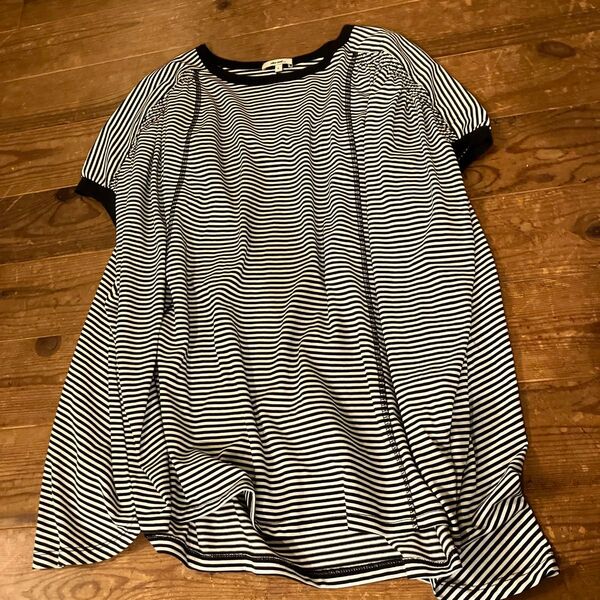 niko and... ニコアンド 大きめサイズ ボーダー変形切替カットソー L