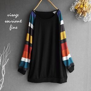 新品未使用チュニック ボーダー カラフル 秋 冬重ね着風体型カバー s2624