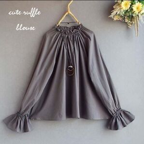 新品未使用ワンピース レディース トップス ブラウス 袖フリル ブラウス 秋 冬 長袖 チュニック 体型カバー ロング s3924