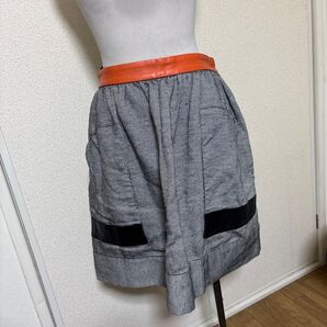 ツモリチサト スカート 牛革 綿 麻 レザー TSUMORI CHISATO 黒 グレー