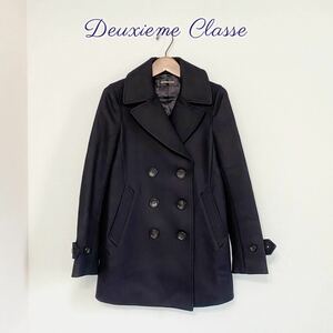 Deuxieme Classe◆ウール トレンチコート Pコート ピーコート ネイビー ドゥーズィエム クラス ミドル丈 36 美品