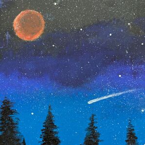 【アクリル絵画】皆既月食と流星