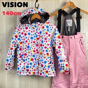 【送料無料】VISION スキーウェア スノボウェア 140cm 花柄 ピンク マルチカラー ビジョン
