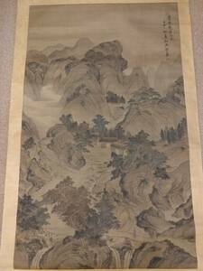 【模写】【博宝】〈蔡嘉〉(1686-1779)『山水図』 中国画家　超大幅掛軸 中国古書画　（肉筆掛軸：描かれた物）設色絹本-立軸