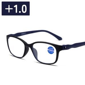 老眼鏡 +1.0 軽量 スクエア ブラック×ブルー ブルーライトカット PC 男女兼用 おしゃれ シニアグラス レディース メンズ