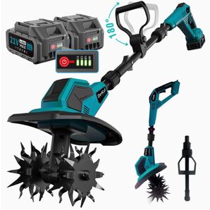 耕運機 充電式 コードレス 電動耕運機 小型 家庭用 21V バッテリー2個 4枚刃 強力 マキタ18V対応 日本語取扱説明書