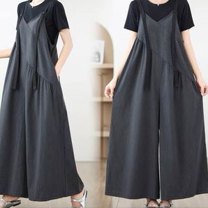 モード系 透け感なし!シックde可愛く落ち着きあるサロペット