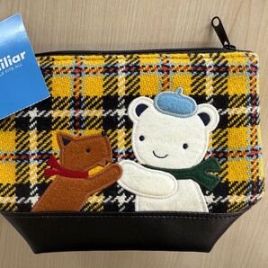 土日限定値下げ【美品】ファミリア familiar イエロー チェック柄ポーチ