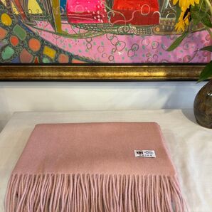 TAKT大判ストール ウール100% ピンク 無地 フリンジ ショール