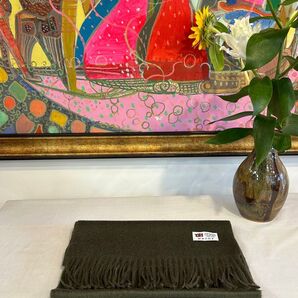 TAKTカーキ 無地 シンプル フリンジ カジュアルカシミヤ中判プレミア高級内モンゴルマフラー