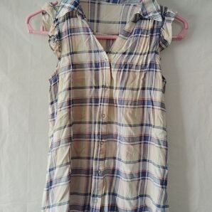 チェック柄フリルカットソー