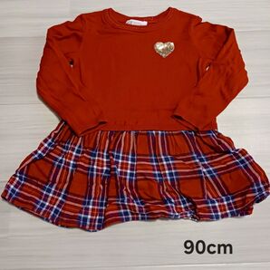 【ベビー服】90cm H&M キラキラハートのチェックワンピ