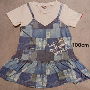 【子供服】100cm ANAPKIDS デニムパッチワーク風ワンピース