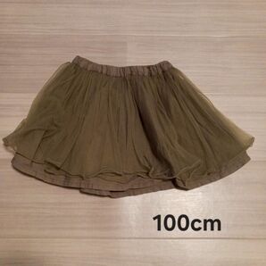 【子供服】100cm プティマイン カーキのレーススカート