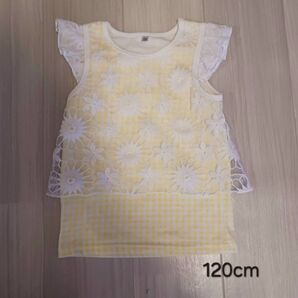 【子供服】120cm レース重ね着風Tシャツ