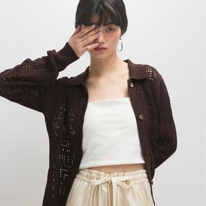 新品 アダムエロペ クロシェライク カーディガン ブラウン