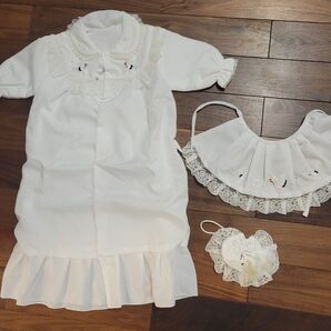 新品未使用箱入り お宮参り5点セット鶴刺繍男女兼用サイズ50