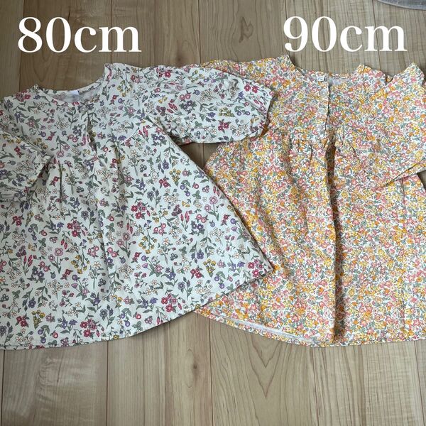 2点セット ベビー ワンピース チュニック ブラウス 花柄 80cm 90cm