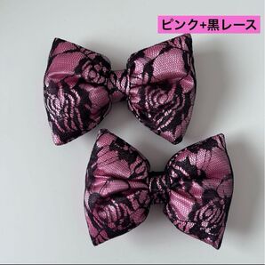 ピンク×黒レース リボン 盛り髪 体育祭 文化祭 推し活 イベント 発表会