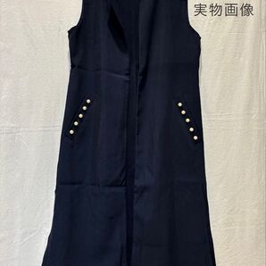 【セール】ジレ パール ロングジレ 紺 入学式 七五三 ママ 体型カバー ポケットパール 上品 ネイビー きれいめ 華やか 新品