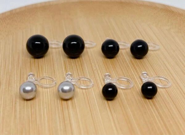 【758】樹脂パールノンホールピアス4ペア アレルギー対応イヤリング シンプル 一粒デザイン 冠婚葬祭 セレモニースタイル