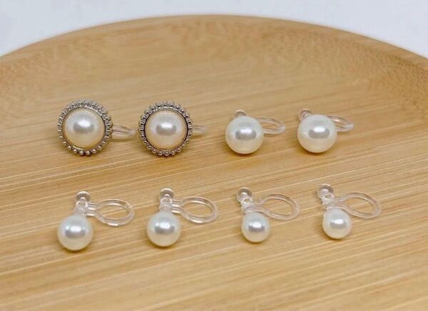 【763】樹脂パールノンホールピアス4ペア アレルギー対応イヤリング シンプルデザイン オケージョン セレモニースタイル