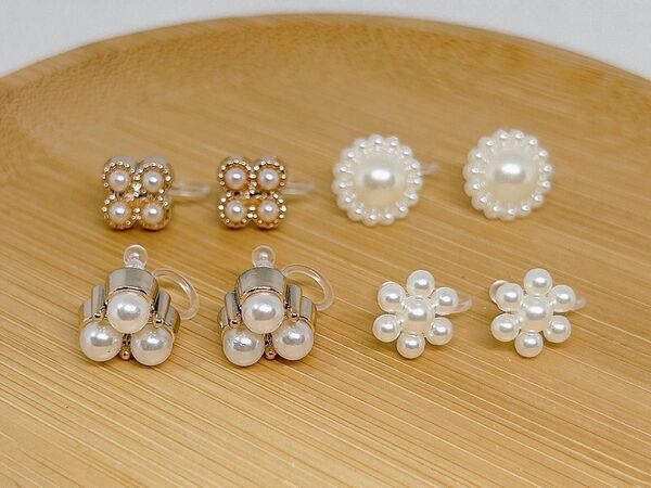 【766】樹脂パールノンホールピアス4ペア アレルギー対応イヤリング シンプルデザイン オケージョンセレモニースタイル大ぶり