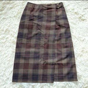 【index】 インデックス タイトスカート 膝丈 (L)チェック柄 ブラウン