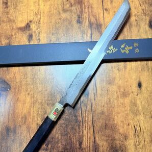 森本光一作 刺身 先丸 青ニ鋼 墨流し 尺 黒檀八角白水牛柄