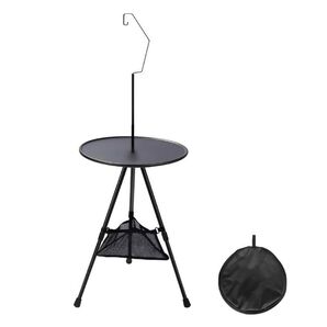 アウトドアテーブル キャンプテーブル 折りたたみ サイドテーブル 高さ調整可 軽量 丸型 ランタンポール コンパクト