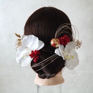胡蝶蘭 赤い実 髪飾り /成人式 結婚式 和装 ヘッドドレス 振袖 卒業式
