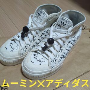 adidas アディダス ニッツァ ムーミン プラットフォーム ミッド 23.5 総柄 ホワイト 白 ハイカット スニーカー