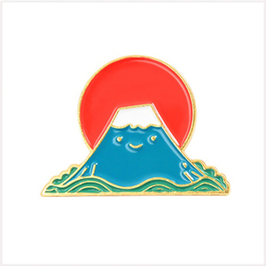 [BROOCH] Lapel Pin Mt. Fuji かわいい 顔付き 富士山 波 太陽 ダイヤモンド富士 襟PINS エナメル彩色 メタル ピンブローチ 【送料無料】