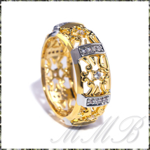 [RING] Yellow & White Gold Ethnic Strength ハイクオリティ エスニック 彫刻 クリスタルCZ イエロー & ホワイトゴールド リング 11号 _画像1