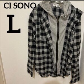 CI SONO【L】チェック フード シンプル パーカー カジュアル シンプル L シャツ パーカー 長袖 チェック ボーダー