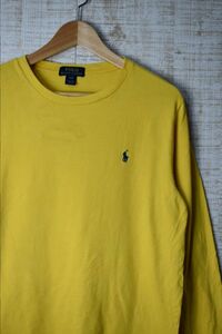 ☆US古着 POLO Ralph Lauren ラルフローレン ロング 長袖 Tシャツ ポニーロゴ刺繍 イエロー黄【L14-16】コットン　　　　　◆2692◆