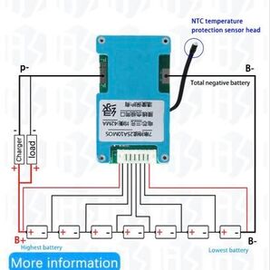 1個BMS 7S 15Aリチウム電池保護ボード 18650 充電保護用バランス安定保護機能付き