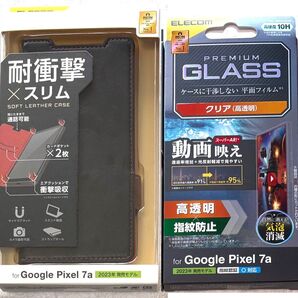 2個 Google Pixel 7a ソフトレザー磁石付耐衝撃BK595+578