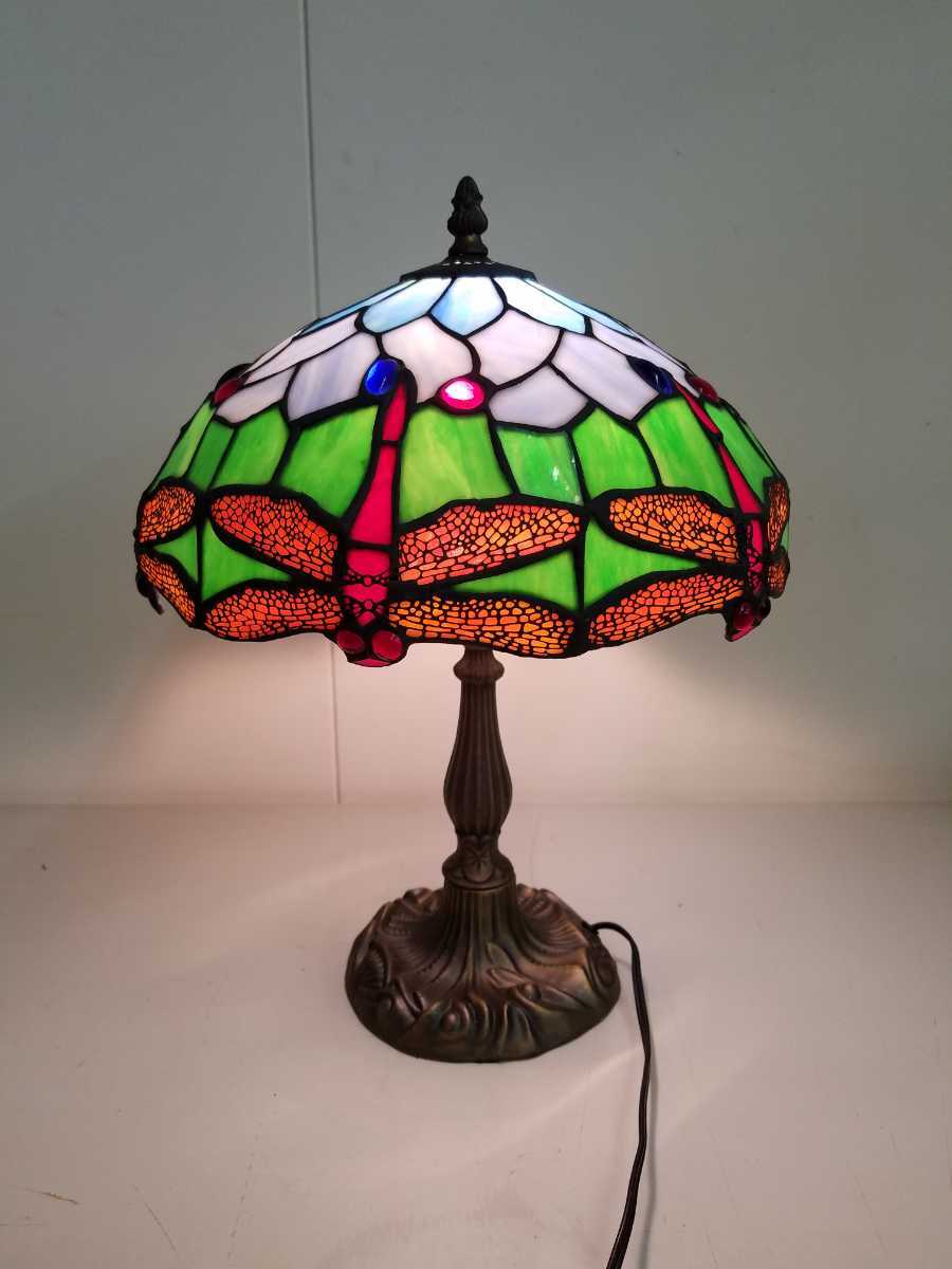 Buntglaslampe, Tischlampenständer, Lichthöhe ca. 43 cm, antike indirekte Beleuchtung, Tiffany-Typ, Libelle, Handwerk, Handwerk, Glashandwerk, Buntglas