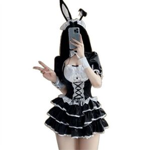 コスプレ バニーガール フリル 黒 コスチューム スカート ワンピース セクシー ブラック パーティー イベント 余興 学園祭