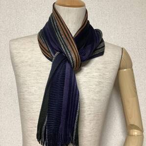 【送料無料匿名発送】新品未使用のアクリルストール 薄いタッチの温かラッセルマフラーお買い得 グリーンパープルオレンジコンビ