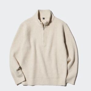 ユニクロ スフレヤーンハーフジップセーター ナチュラル(ベージュ系) メンズ M 長袖 ニット