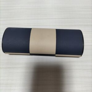 円筒形メガネケース ベージュ.ネイビー/イエロー.ネイビー リバーシブル