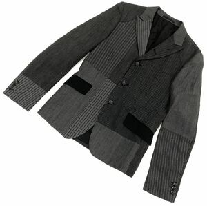 # COMME des GARCONS HOMME Comme des Garcons Homme # stripe × stripe patchwork 3.b leather jacket gray series XS