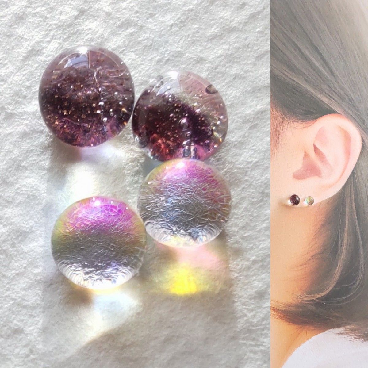 【21G/18G/16G】サージカルステンレスピアス イヤリング ボディピアス ガラスナギット2ペア No.720