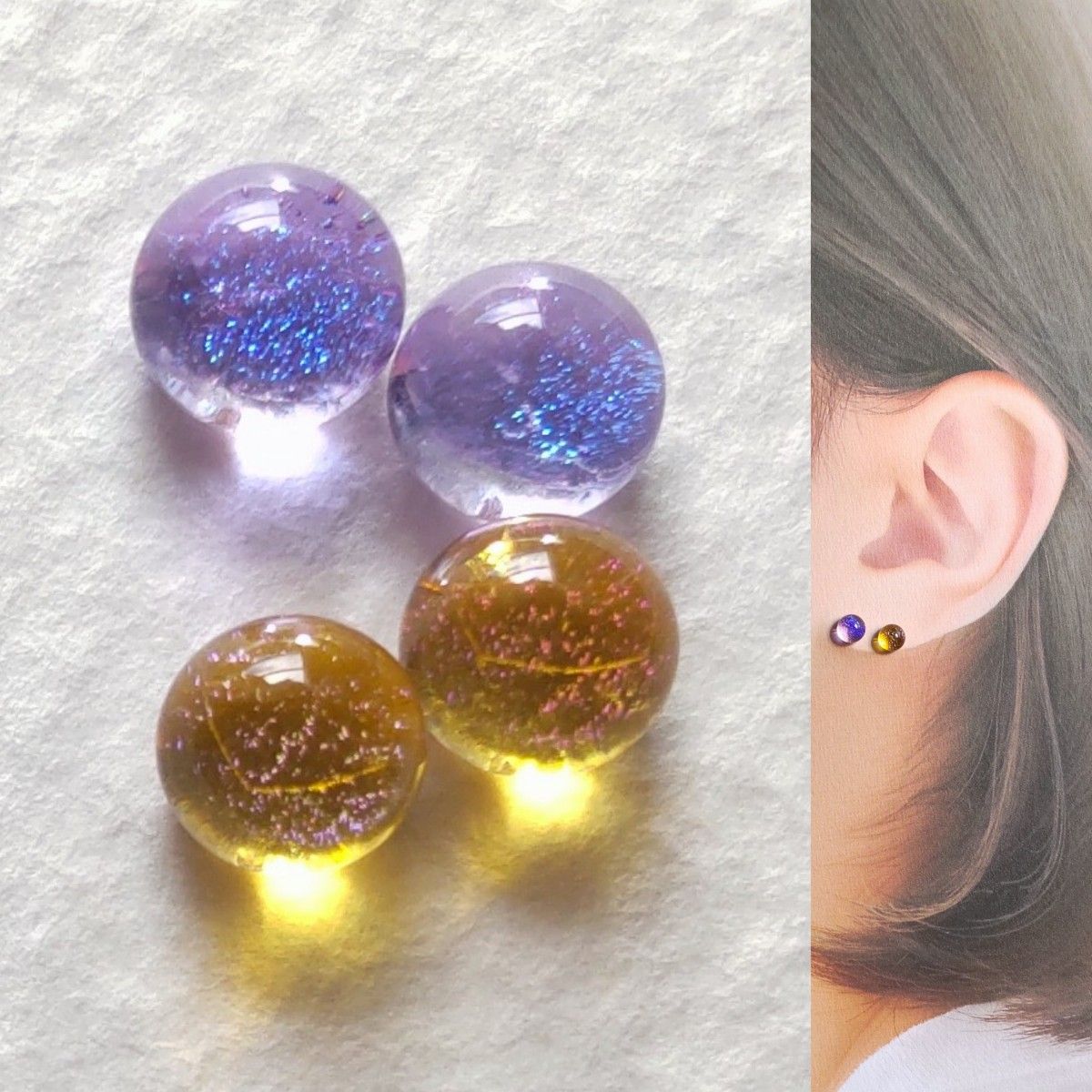 【21G/18G/16G】サージカルステンレスピアス イヤリング ボディピアス ガラスナギット2ペア No.722