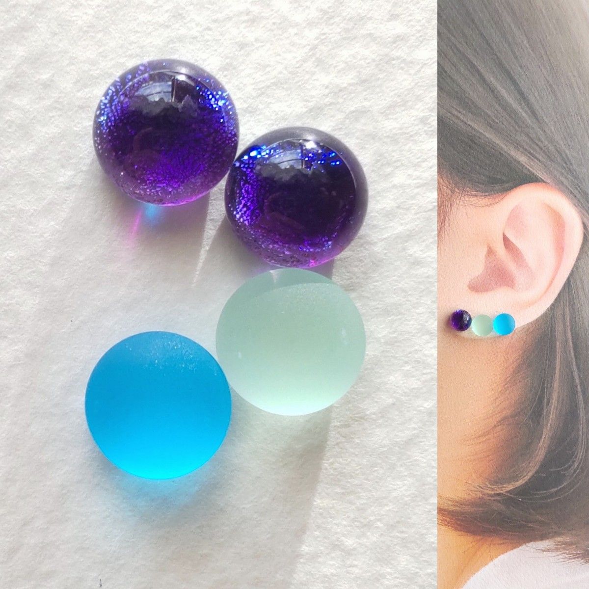 【21G/18G/16G】サージカルステンレスピアス イヤリング ボディピアス ガラスナギット1ペア+2個 No.729
