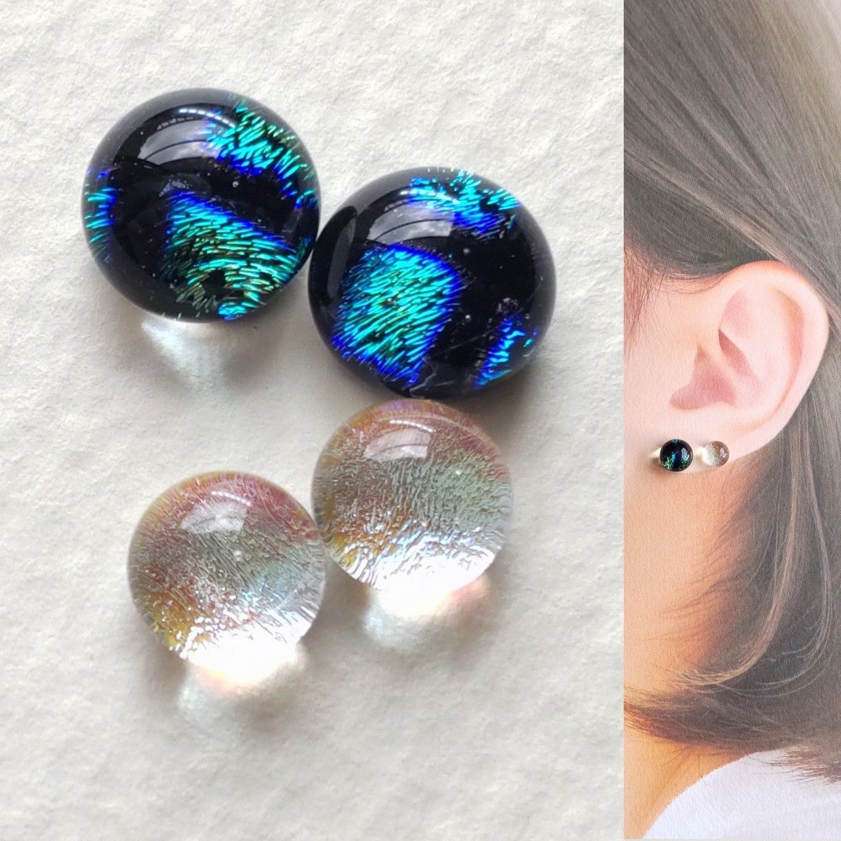 【21G/18G/16G】サージカルステンレスピアス イヤリング ボディピアス ガラスナギット2ペア No.730