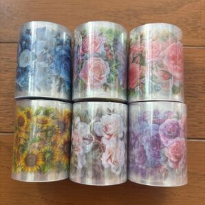 未開封 花と蝶6巻セット PET 防水 DIY クラフト シール 海外 コラージュ ステッカー