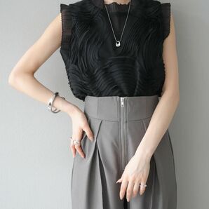 Lumier チュールジャガードノースリブラウス/ブラック リュミエ ブラウス